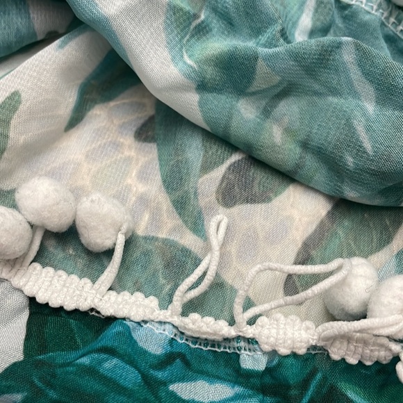 Tropical leaf / Pom Pom beach coverup ONE SIZE loose sleeves open front O/S - Picture 10 of 10